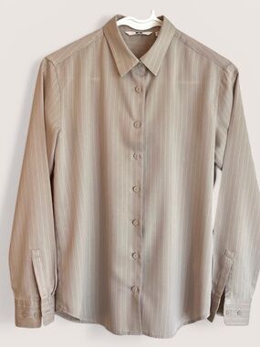 Uniqlo Tan Pinstriped Long Sleeve Button Up Blouse Size XXS